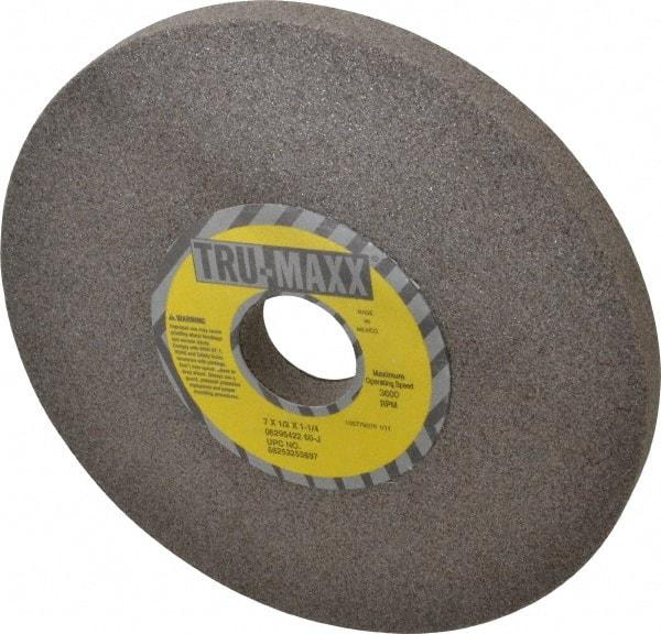 Tru-Maxx - 7" Diam x 1-1/4" Hole x 1/2" Thick, J Hardness, 60 Grit Surface Grinding Wheel - Aluminum Oxide, Type 1, Medium Grade, 3,600 Max RPM, Vitrified Bond, No Recess - Caliber Tooling