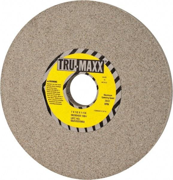 Tru-Maxx - 7" Diam x 1-1/4" Hole x 1/2" Thick, I Hardness, 100 Grit Surface Grinding Wheel - Aluminum Oxide, Type 1, Fine Grade, 3,600 Max RPM, Vitrified Bond, No Recess - Caliber Tooling