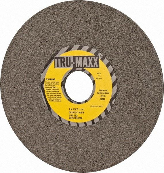 Tru-Maxx - 7" Diam x 1-1/4" Hole x 1/4" Thick, H Hardness, 80 Grit Surface Grinding Wheel - Aluminum Oxide, Type 1, Medium Grade, 3,600 Max RPM, Vitrified Bond, No Recess - Caliber Tooling