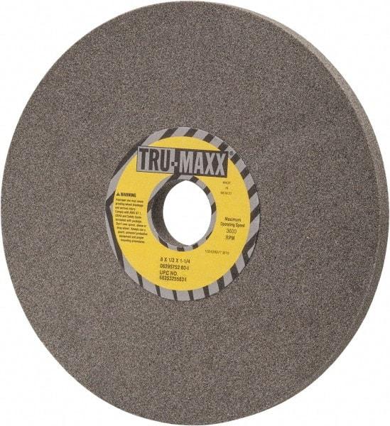 Tru-Maxx - 8" Diam x 1-1/4" Hole x 1/2" Thick, I Hardness, 80 Grit Surface Grinding Wheel - Aluminum Oxide, Type 1, Medium Grade, 3,600 Max RPM, Vitrified Bond, No Recess - Caliber Tooling