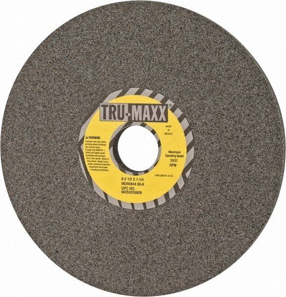 Tru-Maxx - 8" Diam x 1-1/4" Hole x 1/2" Thick, K Hardness, 60 Grit Surface Grinding Wheel - Aluminum Oxide, Type 1, Medium Grade, 3,600 Max RPM, Vitrified Bond, No Recess - Caliber Tooling