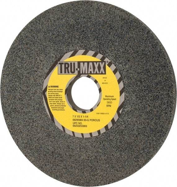 Tru-Maxx - 7" Diam x 1-1/4" Hole x 1/2" Thick, G Hardness, 60 Grit Surface Grinding Wheel - Aluminum Oxide, Type 1, Medium Grade, 3,600 Max RPM, Vitrified Bond, No Recess - Caliber Tooling