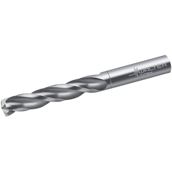 Walter-Titex - 8.1mm 150° Spiral Flute Solid Carbide Screw Machine Drill Bit - Bright Finish, Right Hand Cut, 48mm Flute Length, 79mm OAL, Maximiza Point, Straight Shank - Caliber Tooling