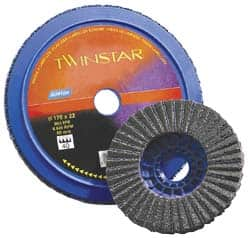 Norton - 80 Grit, 7" Disc Diam, 5/8-11 Center Hole, Type 27 Ceramic Flap Disc - 8,600 Max RPM, Plastic Backing, Arbor Attaching System, Coated - Caliber Tooling