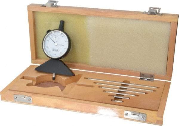 Value Collection - 0 to 10 Inch Range, Steel, White Dial Depth Gage - 0.001 Inch Graduation, 0.001 Inch Accuracy, 1/2 Inch Travel, 3-1/8 Inch Base Measuring Length - Caliber Tooling