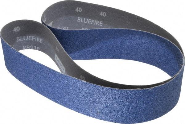 Norton - 2-1/2" Wide x 60" OAL, 40 Grit, Zirconia Alumina Abrasive Belt - Zirconia Alumina, Coarse, Coated, Y Weighted Cloth Backing, Dry, Series R821 - Caliber Tooling