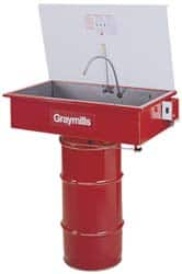 Graymills - Drum Mount Solvent-Based Parts Washer - 10 Gal Max Operating Capacity, Steel Tank, 65" High x 32" Long x 18" Wide, 115 Input Volts - Caliber Tooling