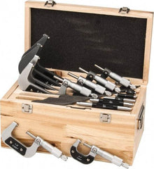 Value Collection - 0 to 6" Range, 6 Piece Mechanical Outside Micrometer Set - 0.0001" Graduation, 0.000160, 0.000200, 0.000240 Accuracy, Ratchet Stop Thimble, Carbide Tipped, Forged Steel (Frame) Face - Caliber Tooling