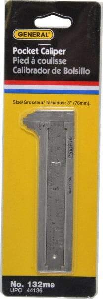 General - 0 to 3" Stainless Steel Vernier Caliper - 1/32" Graduation, 1/2" Jaw Depth, 0.03mm Accuracy - Caliber Tooling