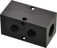 Made in USA - 3/8" Inlet, 1/4" Outlet Manifold - 2.37" Long x 1-1/4" Wide x 1-1/4" High, 0.2" Mount Hole, 2 Inlet Ports, 2 Outlet Ports - Caliber Tooling