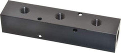 Made in USA - 1/4" Inlet, 1/8" Outlet Manifold - 4-3/4" Long x 1" Wide x 1" High, 0.17" Mount Hole, 2 Inlet Ports, 3 Outlet Ports - Caliber Tooling