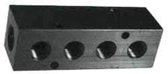 Made in USA - 1/2" Inlet, 3/8" Outlet Manifold - 7-3/4" Long x 1-1/2" Wide x 1-1/2" High, 0.2" Mount Hole, 2 Inlet Ports, 7 Outlet Ports - Caliber Tooling