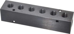 Made in USA - 3/8" Inlet, 1/4" Outlet Manifold - 5.88" Long x 1-1/4" Wide x 1-1/4" High, 0.2" Mount Hole, 2 Inlet Ports, 6 Outlet Ports - Caliber Tooling