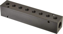 Made in USA - 3/8" Inlet, 1/8" Outlet Manifold - 7.62" Long x 1-1/4" Wide x 1-1/4" High, 0.2" Mount Hole, 2 Inlet Ports, 8 Outlet Ports - Caliber Tooling