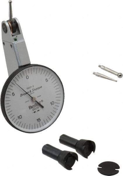 TESA Brown & Sharpe - 0.03 Inch Range, 0.0005 Inch Dial Graduation, Horizontal Dial Test Indicator - 1-1/2 Inch White Dial, 0-15-0 Dial Reading, Accurate to 0.0005 Inch - Caliber Tooling