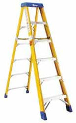 Made in USA - 9 Steps, 16 Ft. High, Type IA Rating, Fiberglass Step Ladder - Caliber Tooling