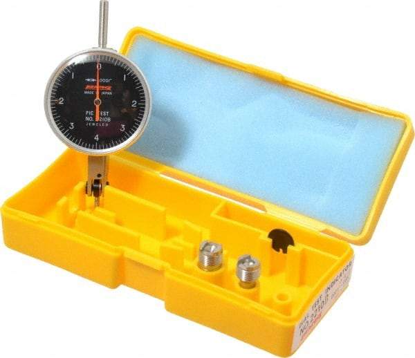 Peacock - 0.008 Inch Range, 0.0001 Inch Dial Graduation, Horizontal Dial Test Indicator - 1-53/64 Inch Black Dial, 0-4-0 Dial Reading, Accurate to 0.0003 Inch - Caliber Tooling