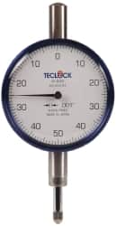 Teclock - 1/4" Range, 0-50-0 Dial Reading, 0.001" Graduation Dial Drop Indicator - 2-11/64" Dial, 0.1" Range per Revolution, 0.0007" Accuracy - Caliber Tooling