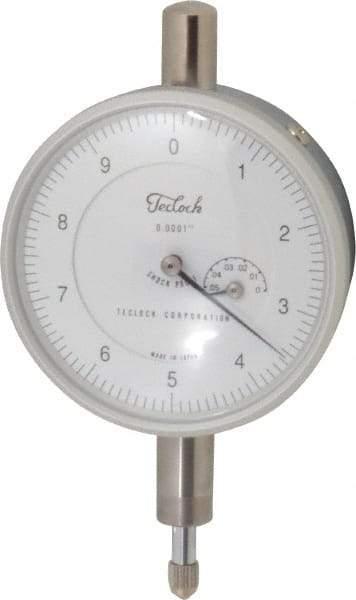 Teclock - 0.05" Range, 0-10 Dial Reading, 0.0001" Graduation Dial Drop Indicator - 2-13/64" Dial, 0.01" Range per Revolution, 0.0002" Accuracy, Revolution Counter - Caliber Tooling