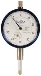 Teclock - 1/2" Range, 0-50-0 Dial Reading, 0.001" Graduation Dial Drop Indicator - 2-11/64" Dial, 0.1" Range per Revolution, 0.0009" Accuracy, Revolution Counter - Caliber Tooling