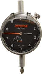 Peacock - 0.05" Range, 0-10 Dial Reading, 0.0001" Graduation Dial Drop Indicator - 2-3/64" Dial, 0.0003" Accuracy, Revolution Counter - Caliber Tooling