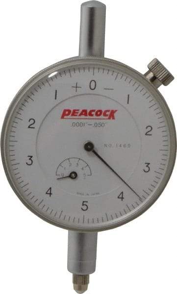 Peacock - 0.05" Range, 0-5-0 Dial Reading, 0.0001" Graduation Dial Drop Indicator - 2-3/64" Dial, 0.0003" Accuracy, Revolution Counter - Caliber Tooling