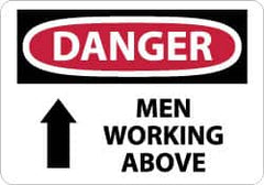 NMC - "Danger - Men Working Above", 7" Long x 10" Wide, Pressure-Sensitive Vinyl Safety Sign - Rectangle, 0.004" Thick, Use for Accident Prevention - Caliber Tooling