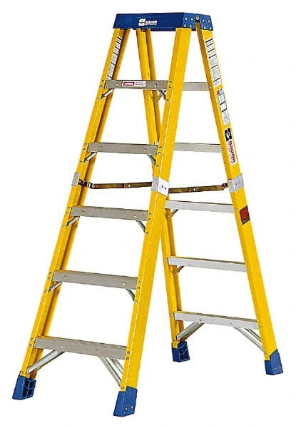 Made in USA - 7 Steps, 10 Ft. High, Type IAA Rating, Fiberglass Step Ladder - Caliber Tooling