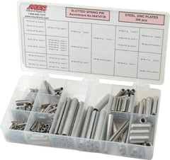 Made in USA - 300 Piece, 1/16 to 3/8" Pin Diam, Spring Pin Assortment - Zinc, Zinc Plated - Caliber Tooling