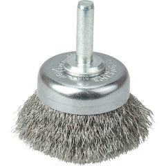 Weiler - Cup Brushes; Brush Diameter (Inch): 1-3/4 ; Fill Material: Stainless Steel ; Filament/Wire Diameter (Decimal Inch): 0.0060 ; Wire Type: Crimped Wire ; Arbor Type: Shank ; Shank Diameter (Inch): 1/4 - Exact Industrial Supply