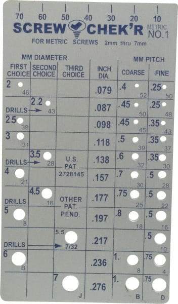 Made in USA - M2 to M7mm Stainless Steel Metric Thread Screw Checker - Caliber Tooling