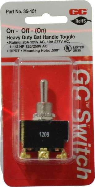 GC/Waldom - DPDT Heavy Duty On-Off-On Toggle Switch - Screw Terminal, Bat Handle Actuator, 1-1/2 hp at 125/250 VAC hp, 277 VAC - Caliber Tooling