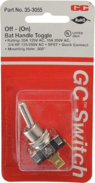 GC/Waldom - SPST Heavy Duty Off-On Toggle Switch - Quick Connect Terminal , Bat Handle Actuator, 3/4 hp at 125/250 VAC hp, 125/150 VAC - Caliber Tooling