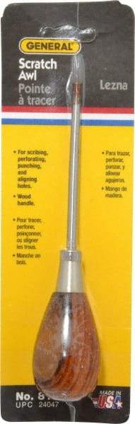 General - 6-1/2" OAL Steel Scratch Awl - Hardwood Handle - Caliber Tooling