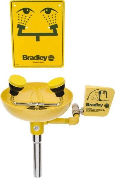 Bradley - Wall Mount, Plastic Bowl, Eye & Face Wash Station - 1/2" Inlet, 30 to 90 psi Flow, 3 GPM Flow Rate - Caliber Tooling