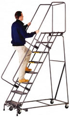 Ballymore - 103" 7 Step Ladder - Lock Step Rolling Safety Ladder, 450 Lb Capacity, 70" Platform Height, 24" Base Width x 55" Depth, Expanded Metal Tread - Caliber Tooling