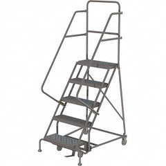 TRI-ARC - 86" 5 Step Rolling Platform Ladder - 450 Lb Capacity, 50" Platform Height, 24" Base Width x 42" Depth, Serrated Tread - Caliber Tooling