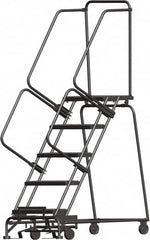 Ballymore - 83" 5 Step Ladder - Lock Step Rolling Safety Ladder, 450 Lb Capacity, 50" Platform Height, 30" Base Width x 43" Depth, Expanded Metal Tread - Caliber Tooling