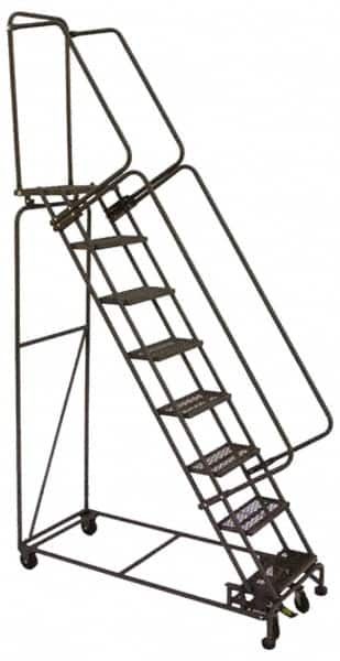 Ballymore - 133" 10 Step Ladder - Lock Step Rolling Safety Ladder, 450 Lb Capacity, 100" Platform Height, 32" Base Width x 74" Base Depth, Grip Strut - Caliber Tooling