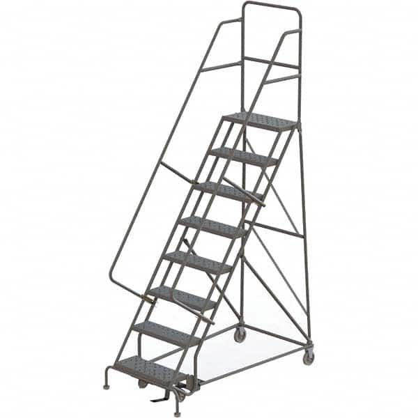 TRI-ARC - 116" 8 Step Rolling Platform Ladder - 450 Lb Capacity, 80" Platform Height, 35" Base Width x 64" Depth, Perforated Tread - Caliber Tooling