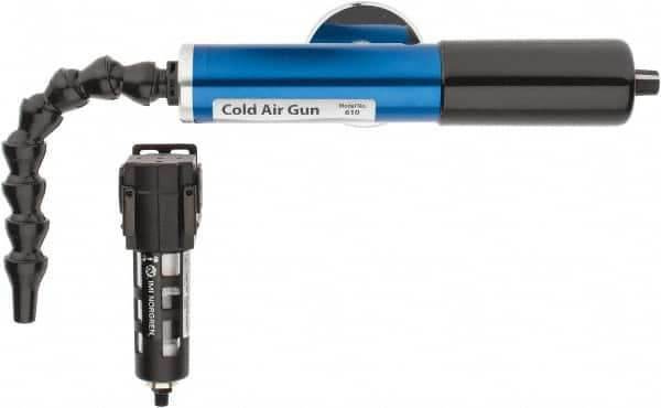 Vortec - 8" Long Hose, 900 BTU/Hr Air Capacity, 1 Outlet, Cold Air Gun Kit - 10-5/8" Tank/Unit Length, 6.63" High Tank/Unit, Includes Adjustable Cold Air Gun, Magnetic Base, 5 Micron Auto-Drain Filter - Caliber Tooling