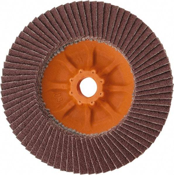 WALTER Surface Technologies - 60 Grit, 4-1/2" Disc Diam, 5/8-11 Center Hole, Zirconia Alumina Flap Disc - 13,300 Max RPM, Plastic Backing, Arbor Attaching System, Coated - Caliber Tooling