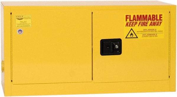 Eagle - 2 Door, Yellow Steel Stackable Safety Cabinet for Flammable and Combustible Liquids - 22-1/4" High x 43" Wide x 18" Deep, Manual Closing Door, 3 Point Key Lock, 15 Gal Capacity - Caliber Tooling