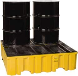 Eagle - 120 Gal Sump, 4,000 Lb Capacity, 4 Drum, Polyethylene Spill Deck or Pallet - 51-1/2" Long x 52.4" Wide x 13-3/4" High, Yellow, Liftable Fork, Drain Included, Vertical, 2 x 2 Drum Configuration - Caliber Tooling