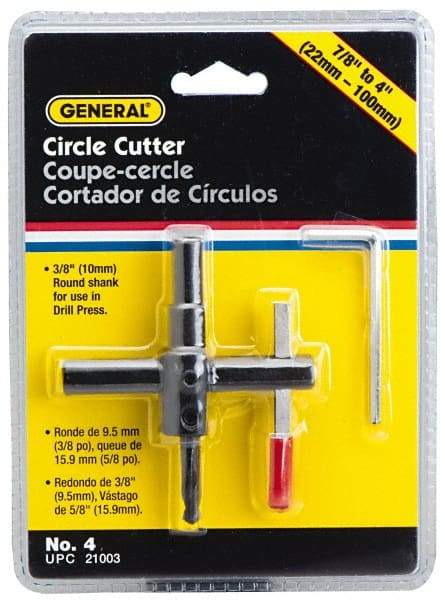 General - 7/8 to 4" Cutting Diam, Circle Cutter Tool - Straight Shank, 3/8" Shank Diam - Caliber Tooling