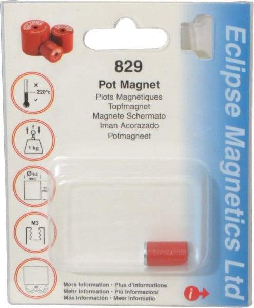 Eclipse - 3/8" Diam, M3 Thread, 1 Lb Average Pull Force, Mild Steel, Alnico Pot Magnets - 220°C Max Operating Temp, 9/16" High, Grade 5 Alnico - Caliber Tooling