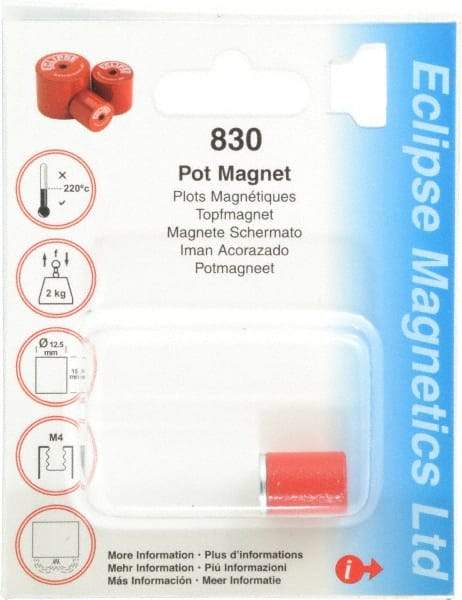 Eclipse - 1/2" Diam, M4 Thread, 2.5 Lb Average Pull Force, Mild Steel, Alnico Pot Magnets - 220°C Max Operating Temp, 5/8" High, Grade 5 Alnico - Caliber Tooling