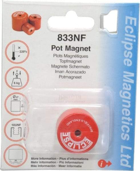 Eclipse - 1-1/16" Diam, 10-32 Thread, 9 Lb Average Pull Force, Mild Steel, Alnico Pot Magnets - 220°C Max Operating Temp, 1" High, Grade 5 Alnico - Caliber Tooling