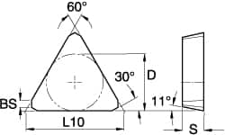 Kennametal - TPKN43 Grade KC725M Carbide Milling Insert - TiN/TiCN/TiN Finish, 3/16" Thick, 1/2" Inscribed Circle - Caliber Tooling