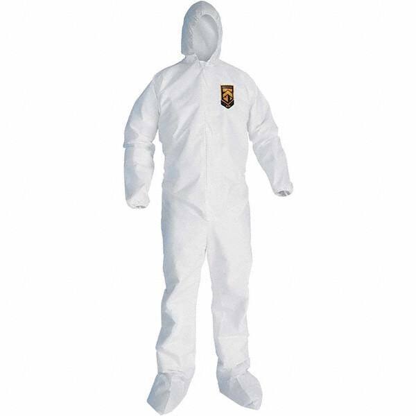 KleenGuard - Size M SMS General Purpose Coveralls - White, Zipper Closure, Elastic Cuffs, with Boots, Serged Seams - Caliber Tooling